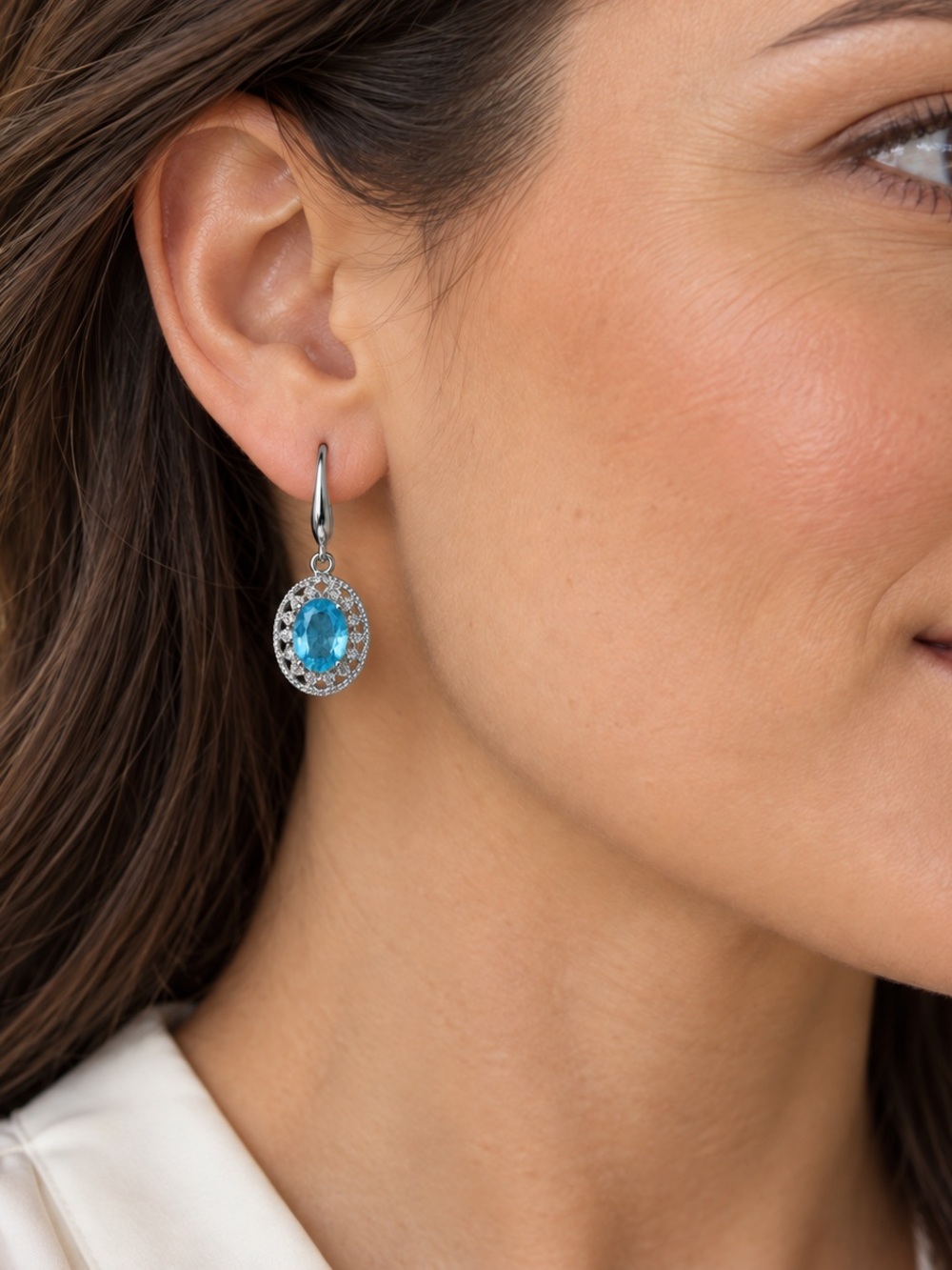 925 Sterling Silver Blue Topaz Earrings Pierced Dangle Drop Earrings
